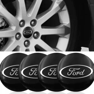 4 szt. Ford 60 mm naklejki aluminiowe emblematy na dekielki kołpaki czarne Nowość