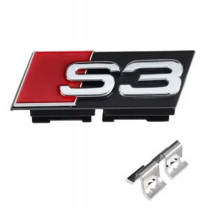 Autentyczny EMBLEMAT grill przód S3 znaczek logo AUDI srebrny 7x2,2cm PREMIUM