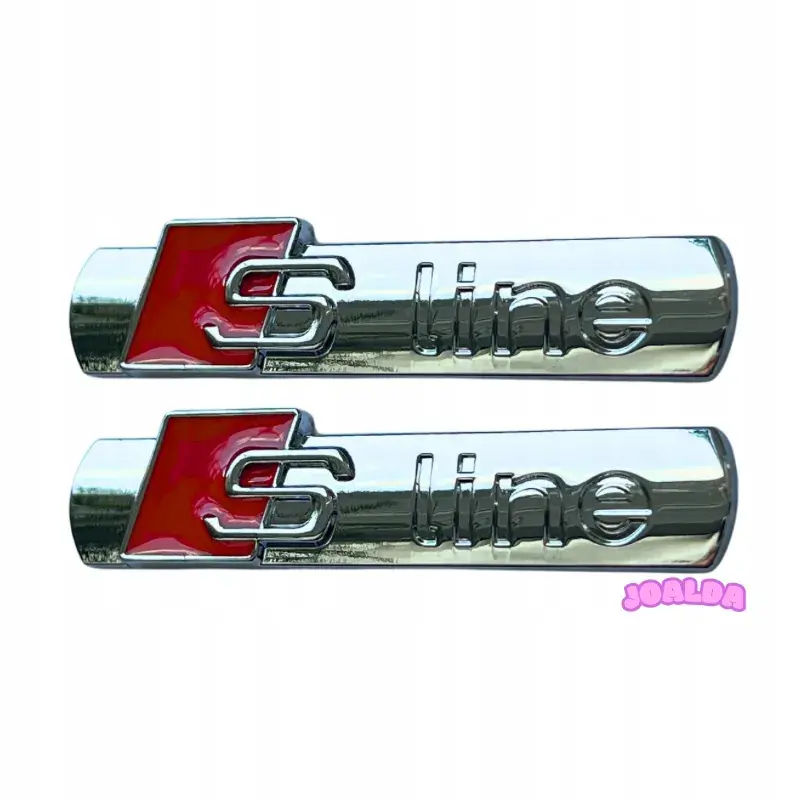 Rabat EMBLEMAT drzwi błotnik S LINE znaczek SREBRNY POŁYSK AUDI 7,2x1,6cm 2szt.