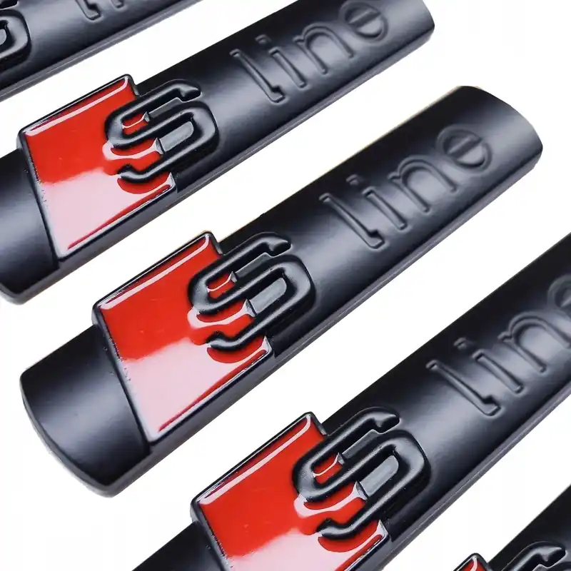 EMBLEMAT ZNACZEK AUDI S-LINE NA BŁOTNIK ZDERZAK 3D 74x15mm CZARNY MAT Premium