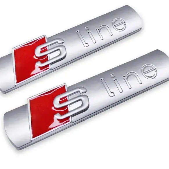 2szt Emblematy na błotnik AUDI S-Line 3D 74x15mm Srebrny Mat komplet Oryginalny