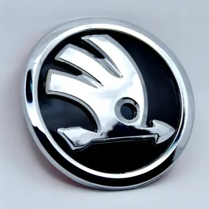Emblemat Logo Znaczek do Skoda 1 sztuka 90mm czarno srebrny Autentyczny