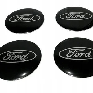 4szt. Ford 60 mm czarne naklejki aluminiowe emblematy na dekielki kołpaki Szybka dostawa
