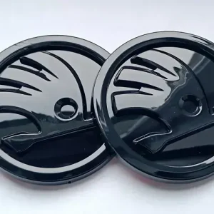Wyprzedaż 2x SKODA LOGO EMBLEMAT ZNACZEK 90mm OCTAVIA SUPERB KODIAQ CZARNY POŁYSK