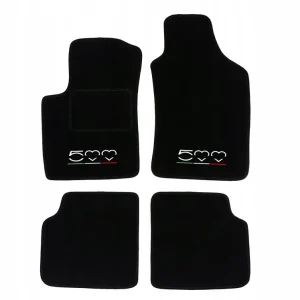 DYWANIKI WYCIERACZKI WELUROWE DO FIAT 500 (2007-...) CZARNE + HAFT 500 Darmowa dostawa