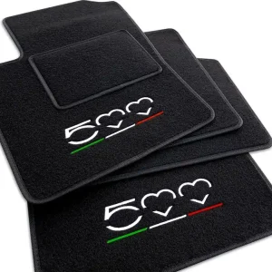 Premium DYWANIKI "STANDARD" DO FIAT 500L (2012-...) + 2x HAFT, CZARNA LAMÓWKA
