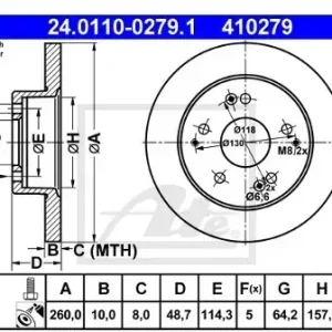 ATE TARCZA HAM 24.0110-0279.1 HONDA CIVIC VII 1.3 IMA 04-05 24.0110-0279.1 Rabat