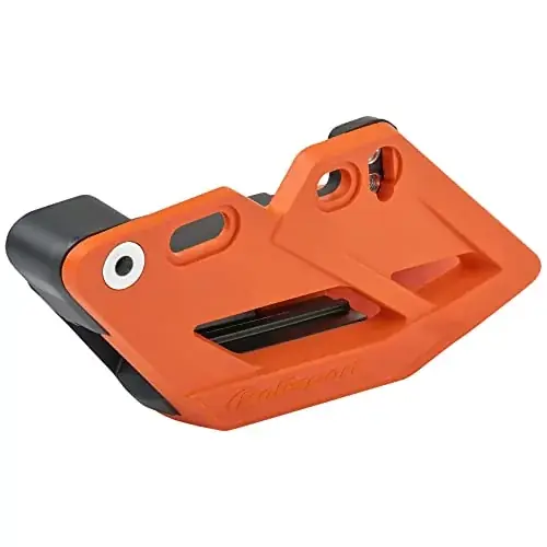 Nowość POLISPORT 8457500002 - prowadnica łańcucha PERFORMANCE składająca się z koperty zewnętrznej i płyty nośnej z zestawem montażowym kompatybilnym z motocyklami KTM, Rieju w kolorze pomarańczowym