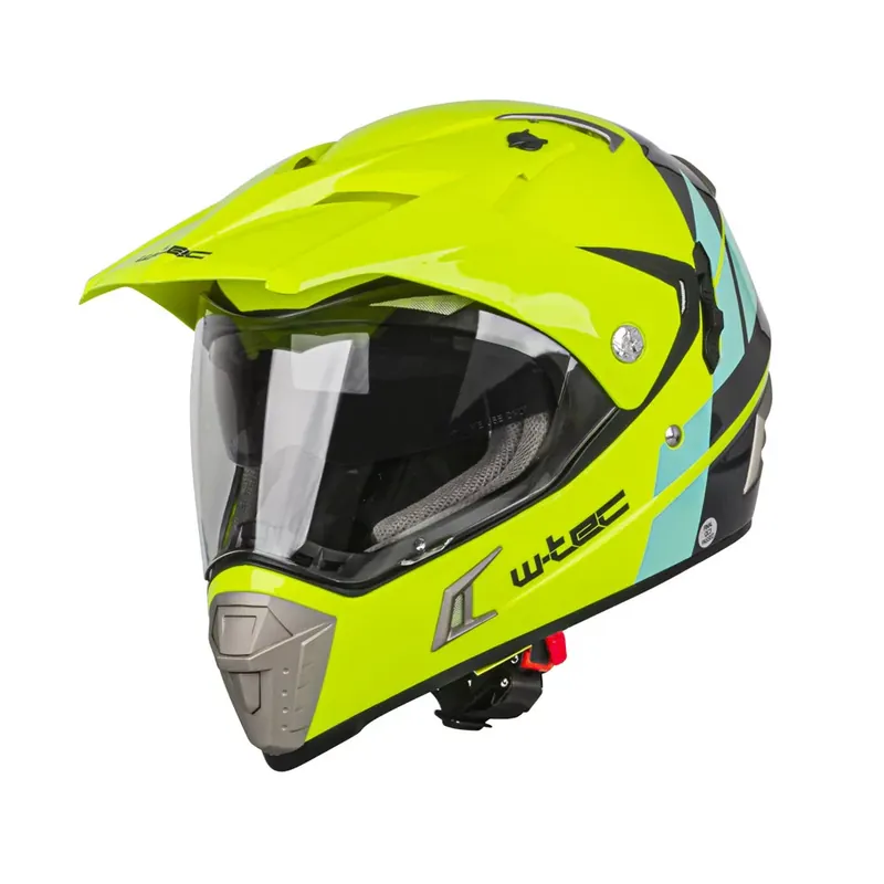 W-TEC Kask motocyklowy z blendą Dualsport, Fluo żółto-niebieski, XS (53-54) 21624-XS-2 Premium