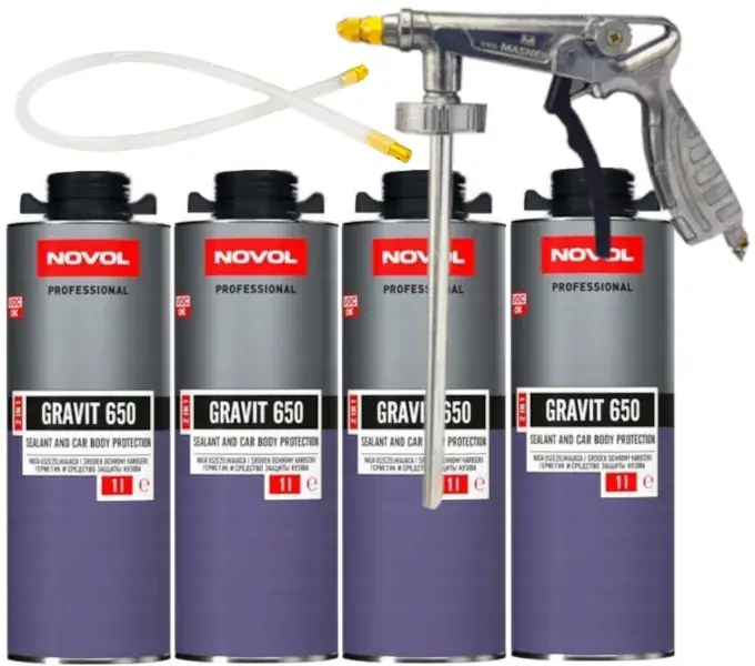 Nowość NOVOL GRAVIT 650 MASA ŚRODEK OCHRONY 2w1 CZARNY 4L + PISTOLET