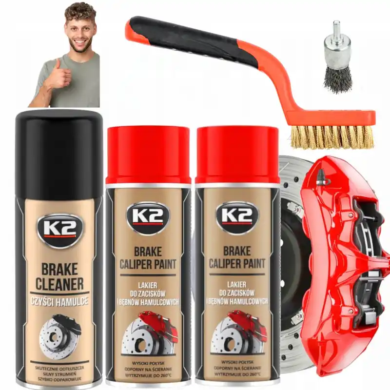 Promocja K2 FARBA LAKIER DO MALOWANIA ZACISKÓW HAMULCOWYCH CZERWONY + SZCZOTKI