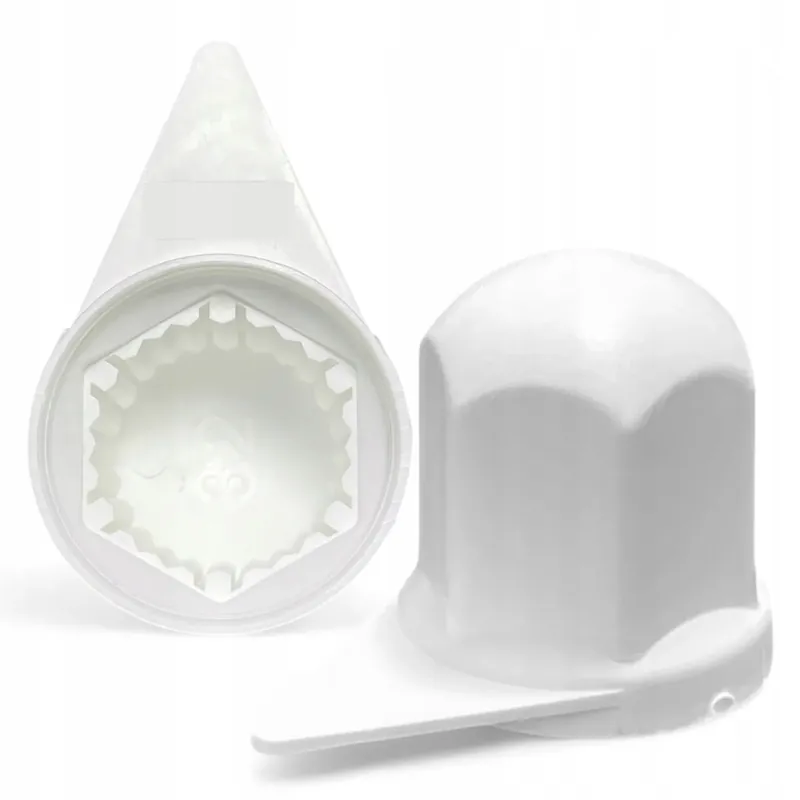 10x Osłona szpilki kapsle WIELOKĄTNY środek 32 ze strzałką wysokie białe Wyprzedaż